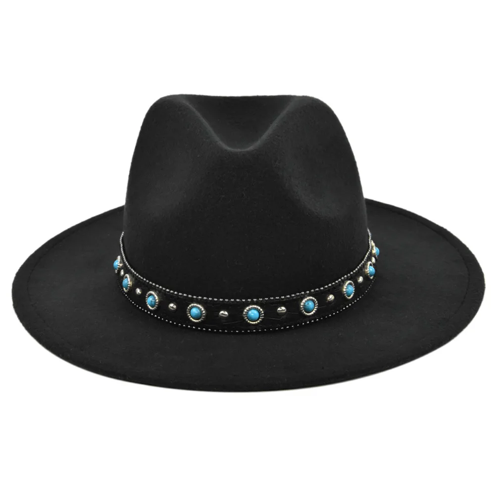 Man Fedora Homme Women's Top Hat Vintage Sapphire Felt Wide Brim Jazz Hat Unisex Wool Cap Femme Party Flat Eaves Wedding Hat New