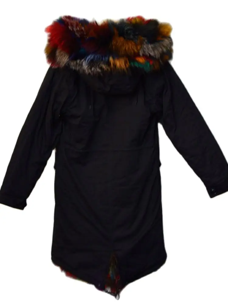 Mhnkro смешанный цвет цветной краситель Лисий мех парка длинное зимнее черное