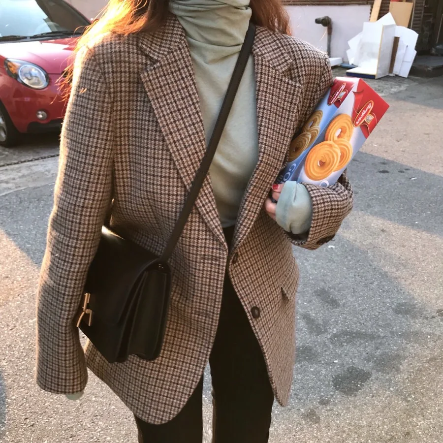 Корейское пальто с длинным рукавом однобортный отложной воротник винтажный