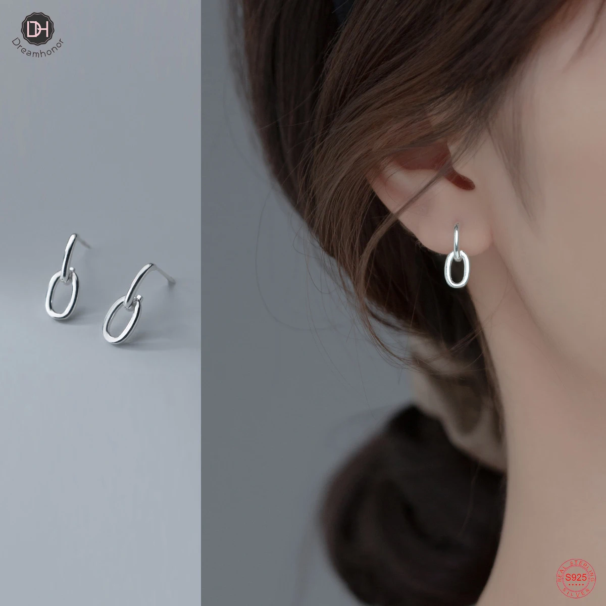 

Dreamhonor 925 Sterling Silver Geometry Oval Stud Earrings Wholesale Women Brincos Jewelry SMT625