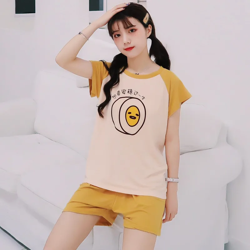 Женские пижамные комплекты из 100% хлопка с принтом яиц топ короткими рукавами +