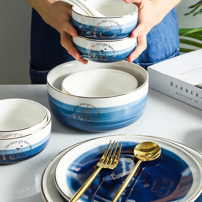 

Nordic Starry Sky Ceramic Plate Gold Inlay And Golden Painted Porcelain Dessert Steak Salad Rice Soup Bowl Plate Tableware Set