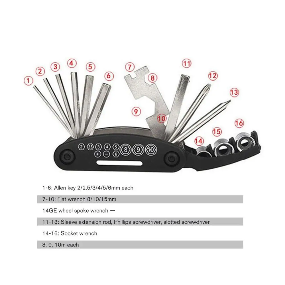 Набор инструментов для ремонта велосипеда многофункциональный комплект 16 в 1 с