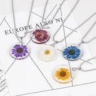 Натуральный высушенный подвесное ожерлье с цветком ручной работы для девочек Смола прозрачный ожерелья для женщин модные шармы для вечеринки ювелирные изделия
