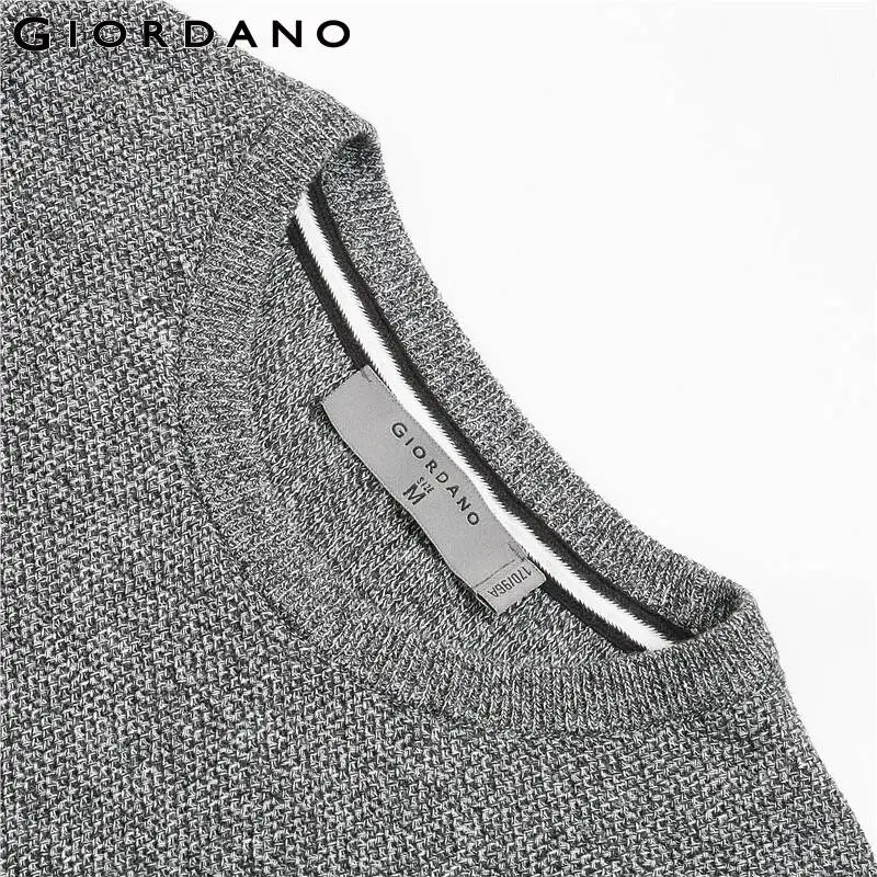 Giordano мужские свитера контрастный круглый вырез, длинный рукав трикотажный пуловер ребристые манжеты и отворотом Blusa De Frio Masculino 90059881