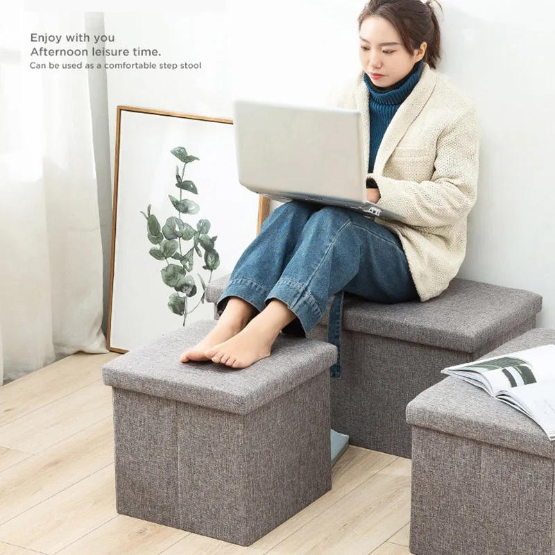 

Foldable Storage Stool Large Capacity Toy Organizer Cotton Cloth Box Multifunctional Sofa Stools High