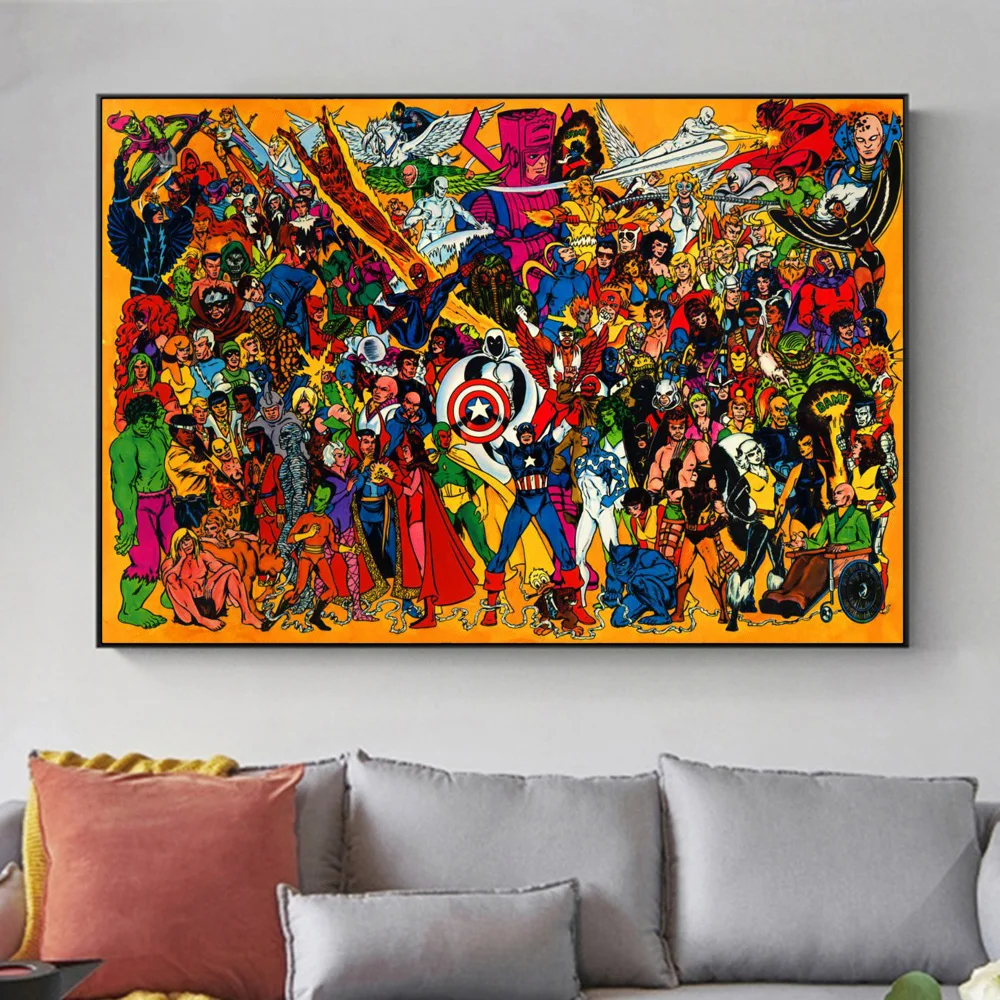 

Marvel Superhero Avengers Assemble Comic Poster Wall Art Prints Captain America Scarlet Witch Canvas Painting For Kids Room