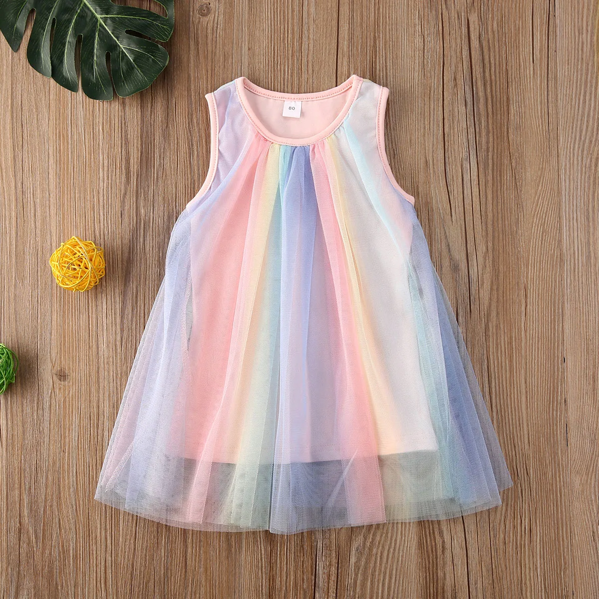 1-6Y Summer Princess Infant Baby Girls Dress Rainbow Print Sleeveless Lace Tutu Mini Sundress | Детская одежда и обувь