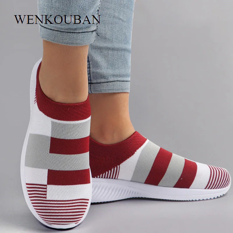 

Кроссовки-носки для женщин, Вулканизированная подошва, вязаные, лоферы, без застежки, Повседневная летняя обувь, 2020