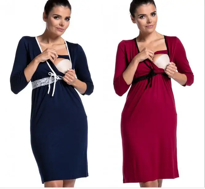 Летнее модное кружевное осеннее женское платье для беременных пеньюар