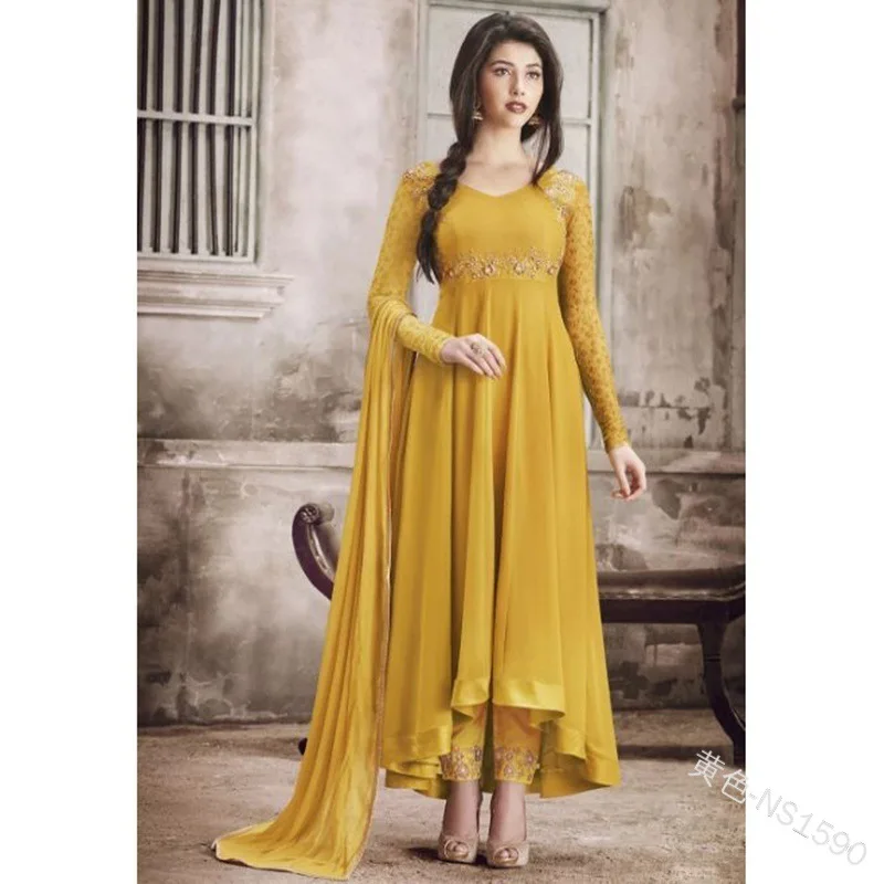 

Elegant Muslim Women Dress Islamic Clothing with Cape India Turkey Moroccan Kaftan V Neck Djellaba Modest Party Dresses Vestidos