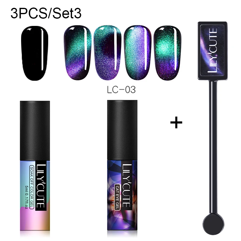 3 PCS 3 LILYCUTE, 5 мл, 9D, Auroras, магнитный гель кошачий глаз, набор, долговечный Блестящий лазер для ногтей, художественный Гель-лак для ногтей, впитывающий УФ-Гель-лак - Цвет: 3 PCS 3