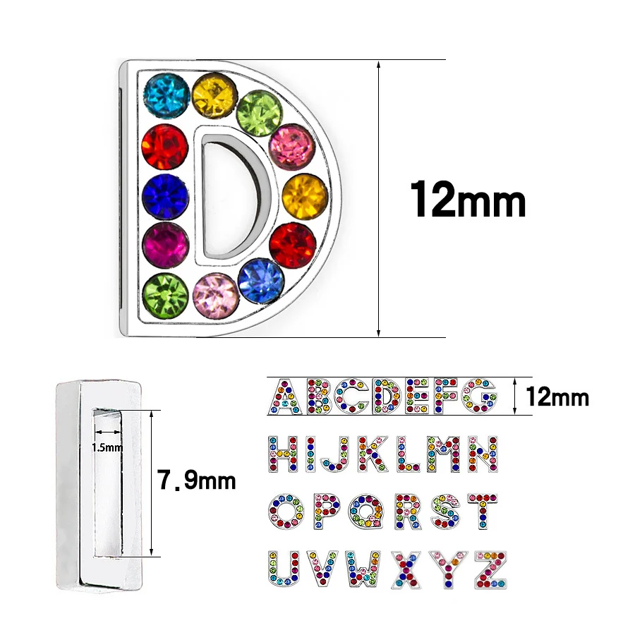 Красочная Хрустальная буква слайдер Радуга Стразы инициальный Алфавит для 8 мм