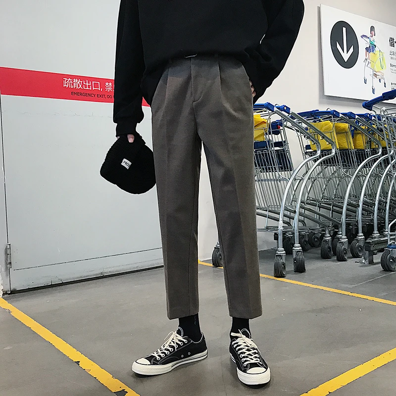 2019 зимние мужские повседневные штаны из шерсти и хлопка свободные брюки в