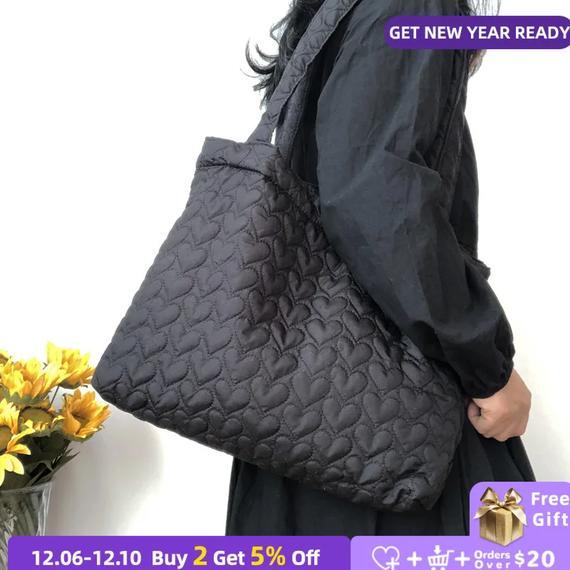 

Solid Color Women Black Shoulder Bags Retro Love Ladies Shopping Handbags Fashion Design Female Daily Beach Small Casual Tote