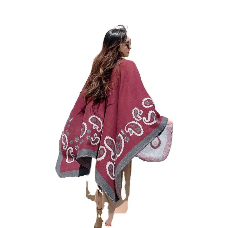 Вязаная накидка в национальном стиле, жаккардовая кашемировая шаль с цветами кешью, Осень-зима, 2020 от AliExpress WW