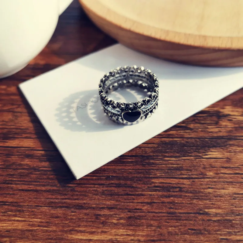 Hip-Hop/rock Retro Do Old Wind Hollowed-out Ring Temperament Black Oil Love Personality Tide Ins Cool Index Finger | Украшения и