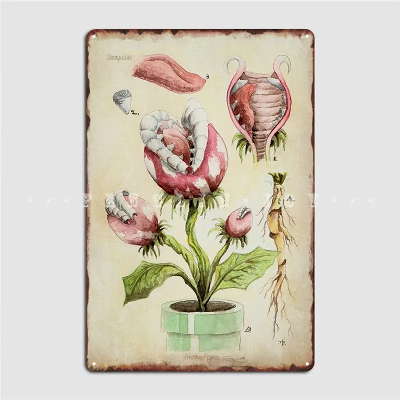 

Растения пиранхи, ботаническая иллюстрация, металлический знак, пользовательский кинотеатр, гостиная, гараж, украшение вечерние, жестяной ...