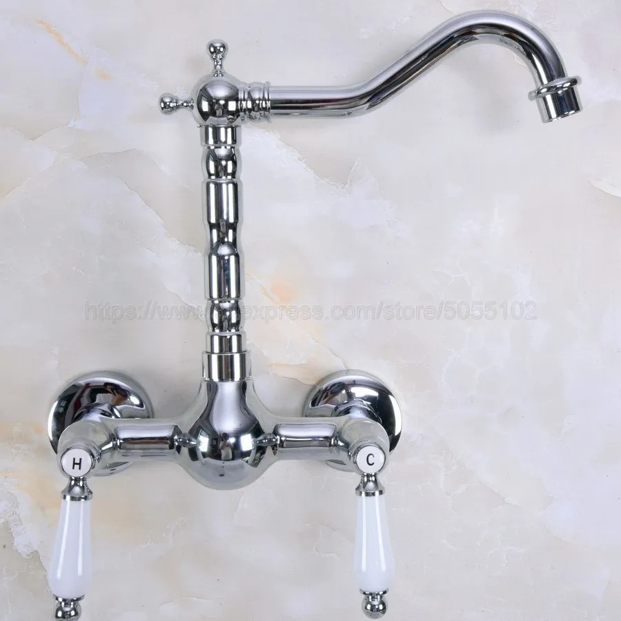 Polished Chrome Bathroom Sink Faucet Kitchen Wall Mounted Swivel Spout Vessel znf960 | Обустройство дома