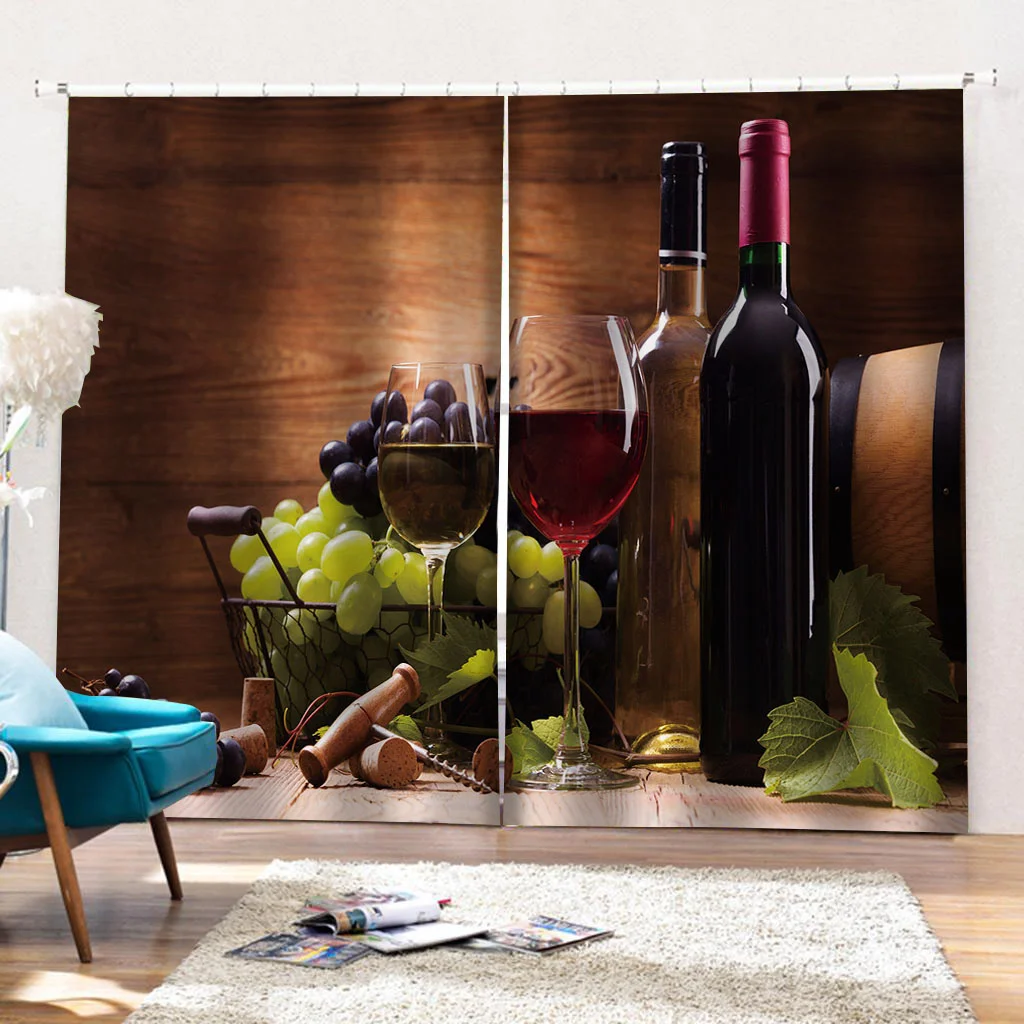 구매 모던 패션 커튼 장식 거실 침실 3D 커튼 블라인드 사진 레드 와인 디자인 Cortinas
