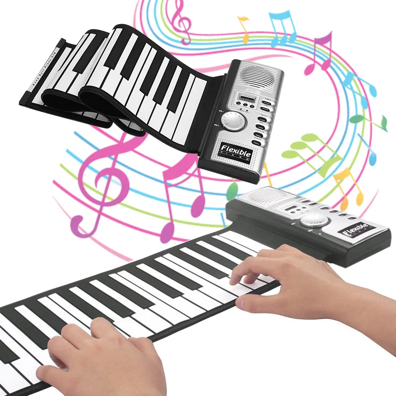 Portable Flexible Digital Keyboard Piano 61 Keys 128 Tones Rhythms Electronic Roll Up Piano Toys &T8