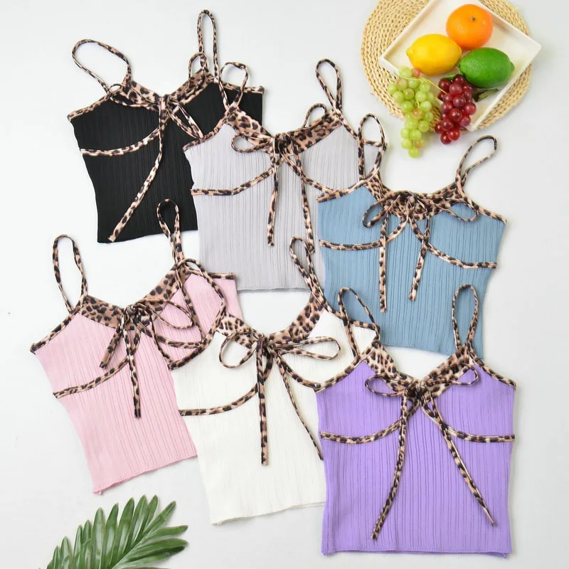 

Sexy Leopard Pattern Stitching Lace Up Camisole Tops Fashion Women's Tank Top