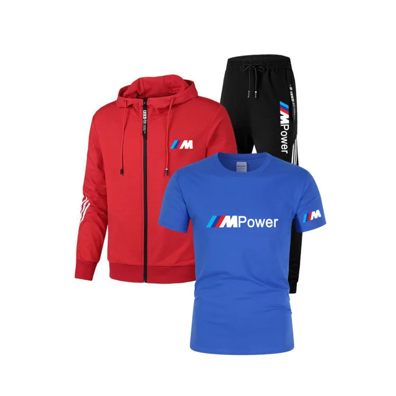 

Cross-border men's fashion spring and summer jacket suit hooded zipper running sportswear 3-piece set can be customized with LOG