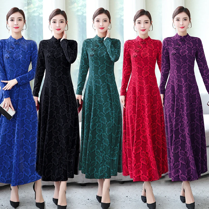 Новинка вязаное жаккардовое винтажное платье в китайском стиле китайское тонкое
