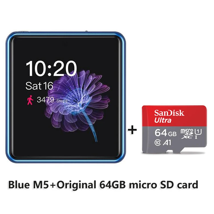 Blue with 64G Card FiiO M5 ультра-портативный аудио плеер высокого разрешения AK4377 цап поддержка USB ЦАП функция счетчика шагов - Цвет: Blue with 64G Card