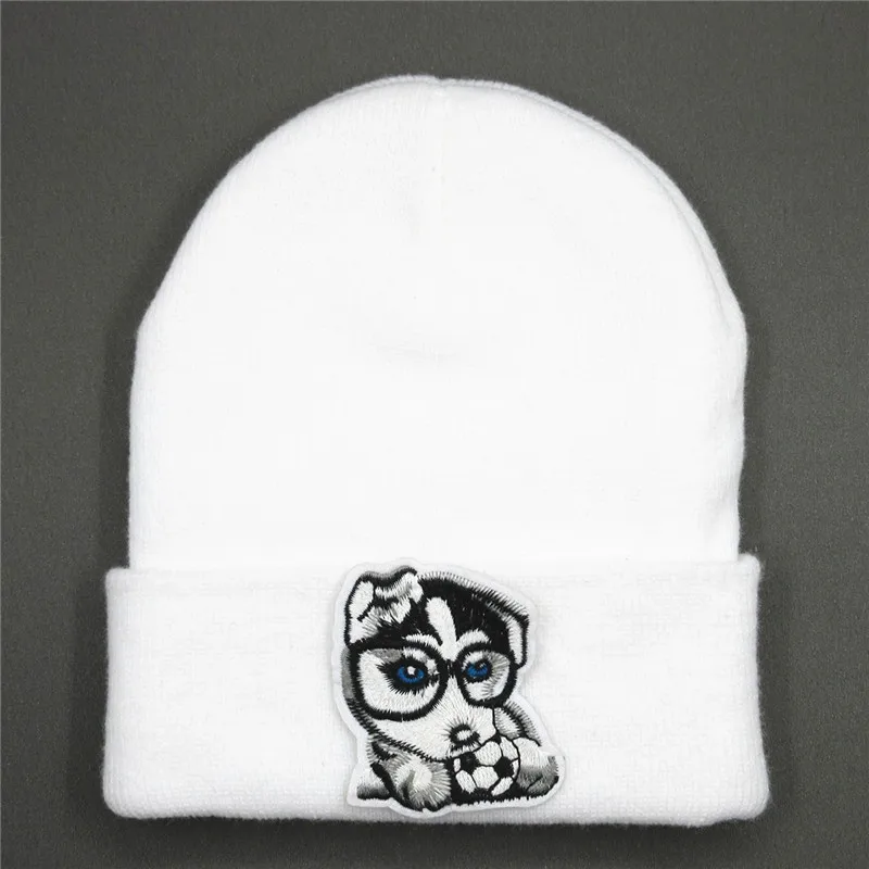 

football dog embroidery Thicken knitted hat winter warm hat Skullies cap beanie hat for men and women 76