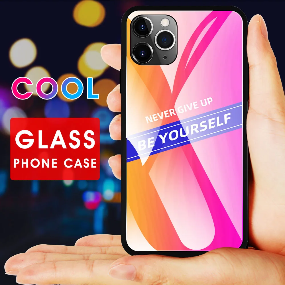 Цветные стеклянные чехлы для iPhone 11 Pro Max X XS XR цветной чехол из закаленного стекла 7