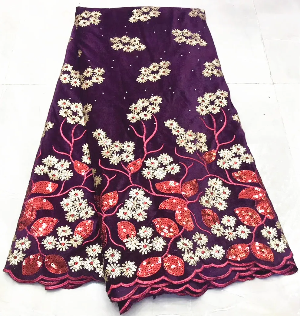 

AfricanVelvet Lace Fabric with Sequins For Wedding Dress nigerian Sequence Embroidery velvet Elegant French Nigerian Lace Fabric