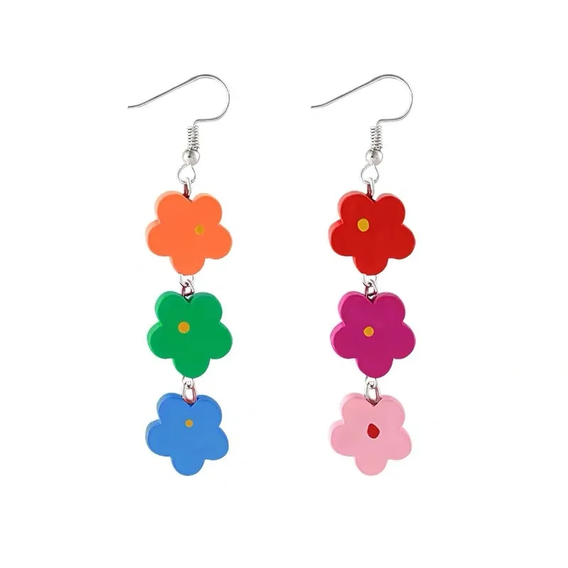 

Korean ins simple childlike girl color long flower earrings female hyuna demeanor sports style leisure
