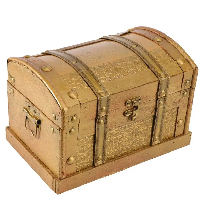 Retro Wooden Pirate Treasure Chest Box Jewelry Storage Organizer Trinket Keepsake Treasure Case Decor Without Lock Size S