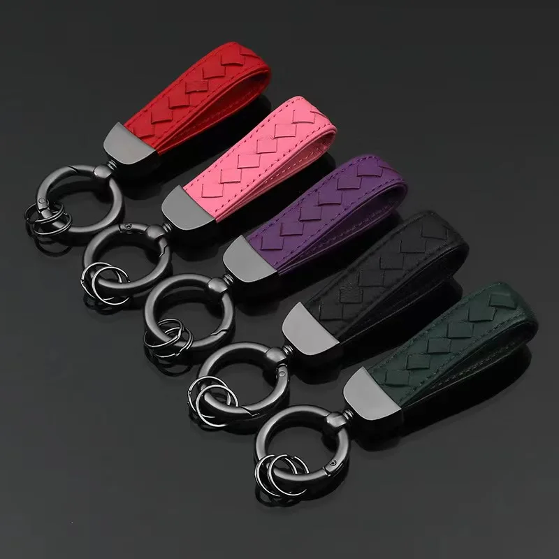 

2022 Luxury Genuine Leather Lanyard Keychain Men Women Square Pattern Gunmetal Buckle Car Key Ring Holder Jewelry