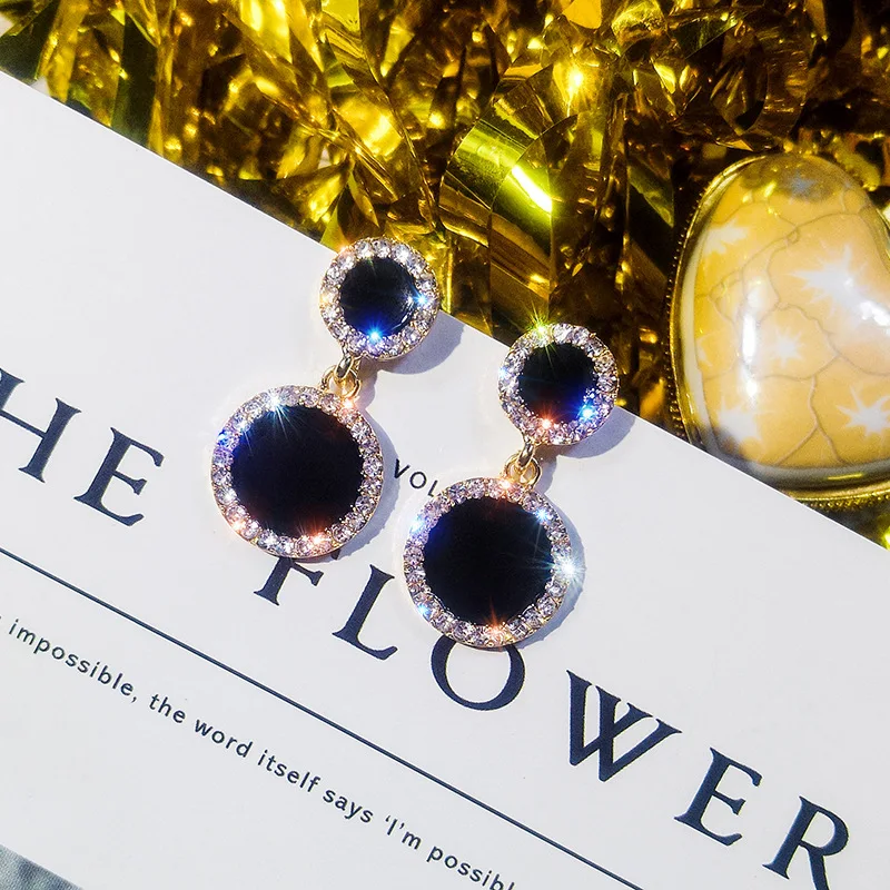 Модные Серебряные сережки-иглы черные круглые сережки новинка 2019 темпераментные