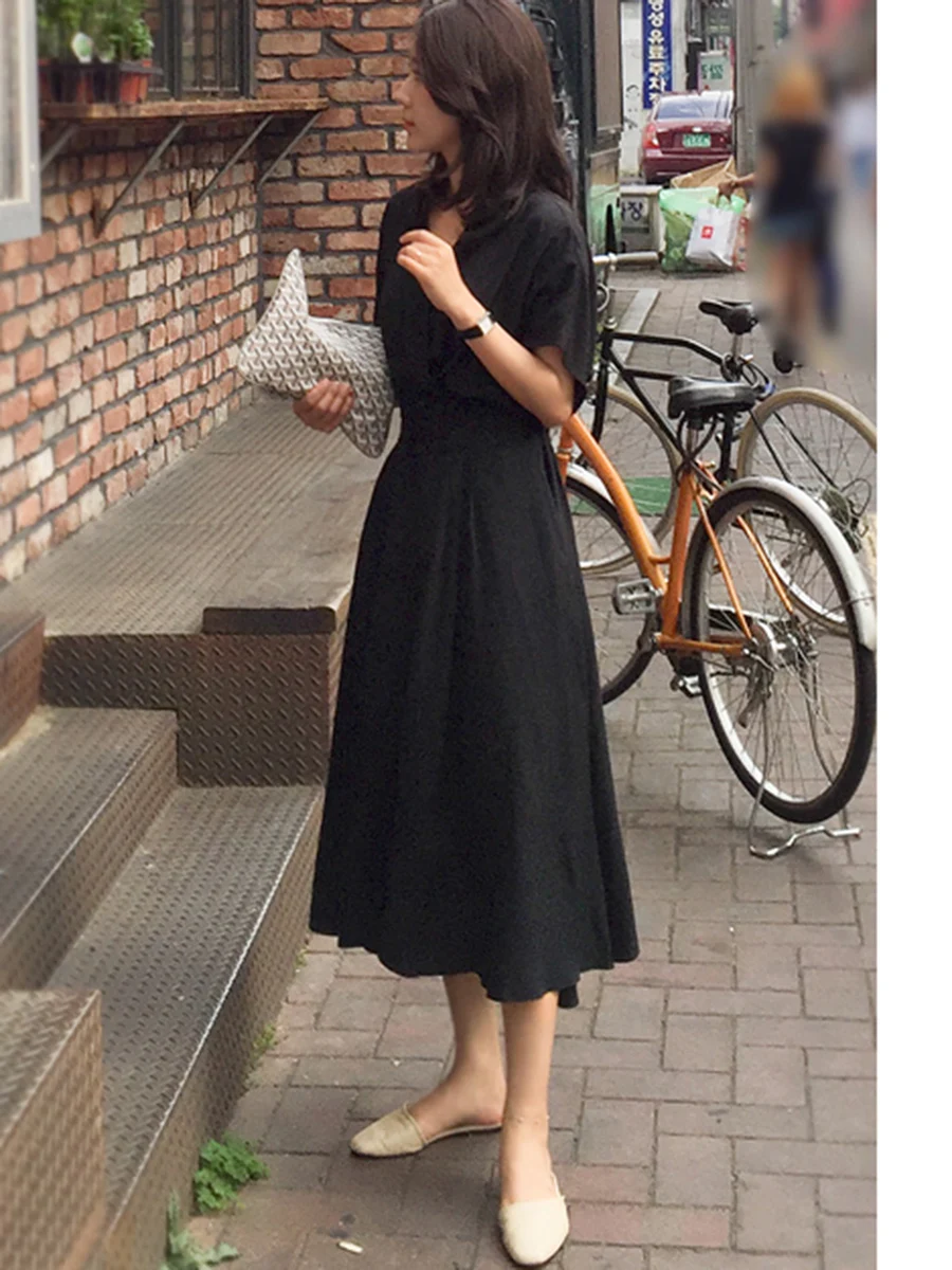 Летнее повседневное сексуальное элегантное корейское офисное винтажное женское