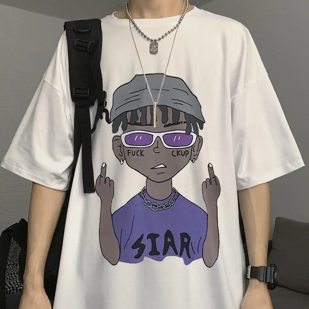 

2021 New Summer Half-sleeved Super Fire Cartoon Anime Printing Hong Kong Style Short-sleeved T-shirt Male Large Size Loose Shirt