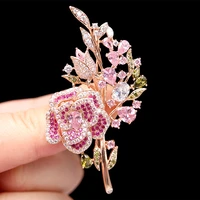 trendy rose flower brooches pins pink crystal flowers corage brand designer women wedding party bouttonere