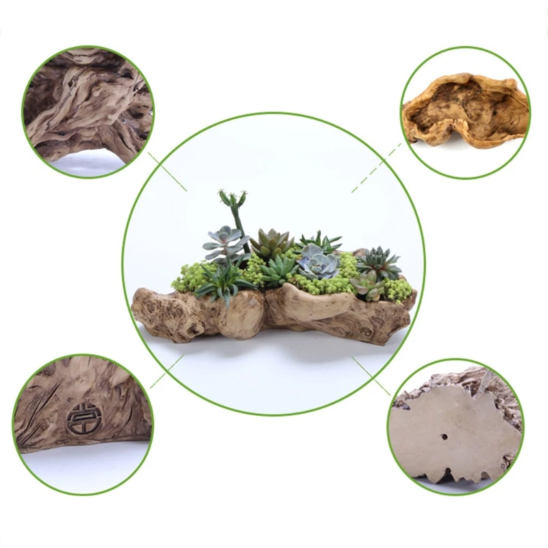 

1Pc Retro Landscape Flower Pot Resin Tree Stump Planter Artificial Driftwood Sculpture Succulent Cactus Container Decor