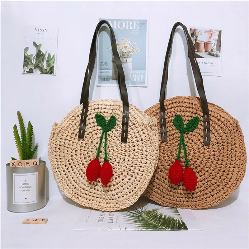 Винтажная круглая плетеная Женская сумочка из ротанга в стиле ретро Соломенная