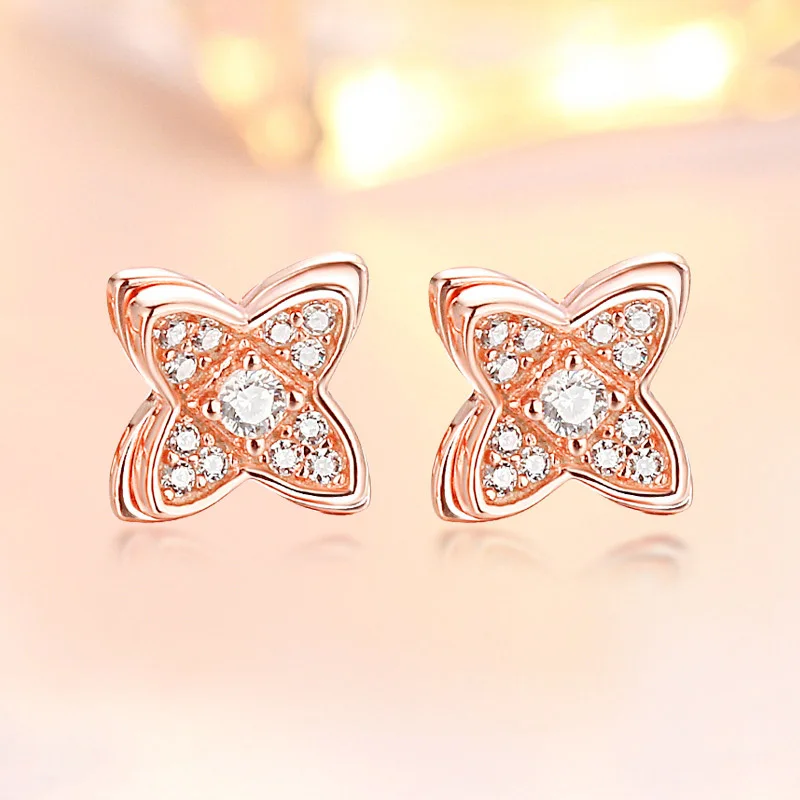 

TESIRO 2020 Stud Earrings Double-layer Diamond Clover Earrings Net Red Temperament Earrings Sterling Silver New Rose Gold Fine