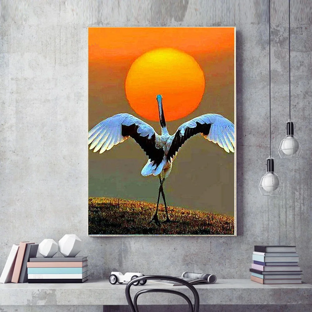 AZQSD Diamond Embroidery Crane Animals Cross Stitch Painting Sunset Picture Of Rhinestones Full Kits Decor Gifts | Дом и сад