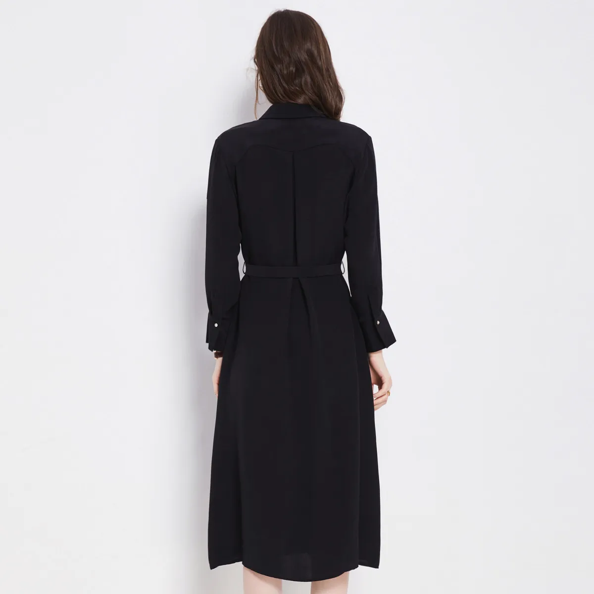 

masigoch 30 momme 100% silk black dress women elegant chic long sleeve casual dresses