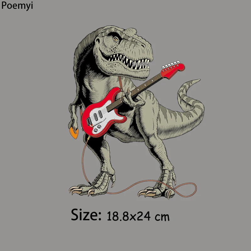 

Poemyi Cool Music Dinosaur Patches Thermal Sticker on Clothes Iron on Transfers Accessories Applique Cute Things for Decor Scp R