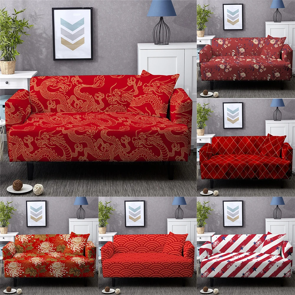 Нескользящий эластичный чехол для дивана из спандекса роскошные красные чехлы в