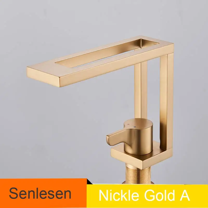 Nickle Golden A Смесители для раковины латунные полированные бортике квадратные смесители для раковины ванной комнаты 3 отверстия двойная ручка кран горячей и холодной воды - Цвет: Nickle Golden A