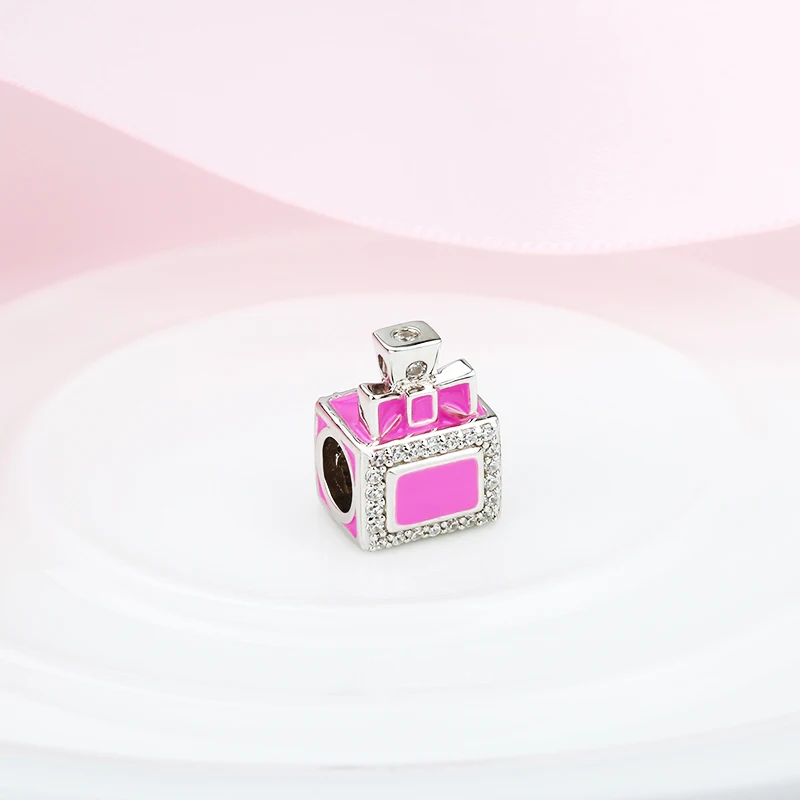 925 Sterling Silver Enamel Pink Perfume Bottle with Bowknot CZ Beads Fit Original Pandora Charms Bracelet Fashion Jewelry Gifts|pandora