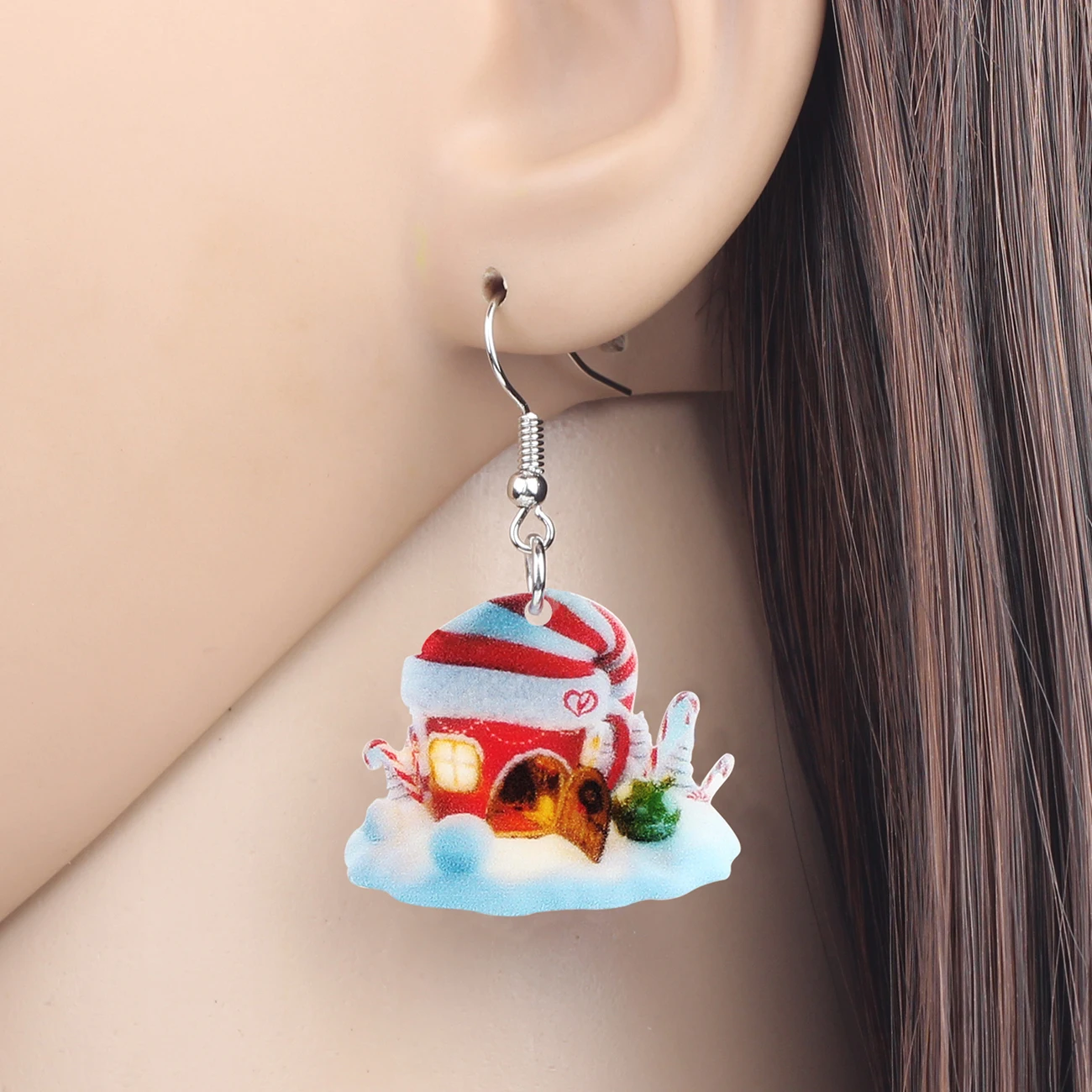 Bonsny Acrylic Christmas Anime Snow House Castle Jewelry Sets Necklace Earrings Decoration For Women Girl Teen Kids Gift | Украшения и