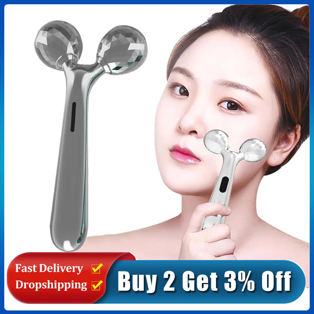 

3D Face Roller Massager V Shape Lifting Slimming Double Chin Wrinkle Remover 360 Rotate Firming Facial Massage Skin Care Tool